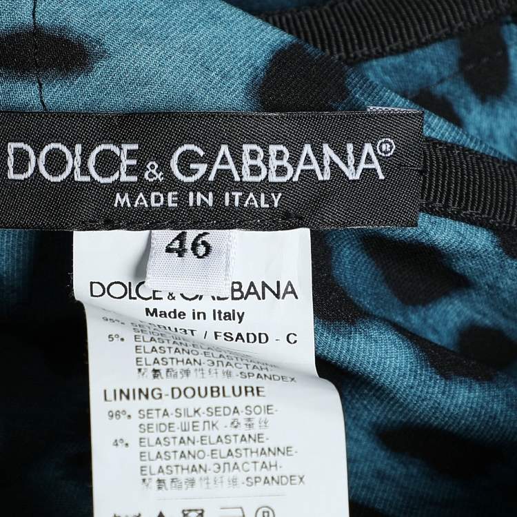 Pre Owned Dolce & Gabbana Blue and Black Leopard Print Strapless Belted Maxi Dress L