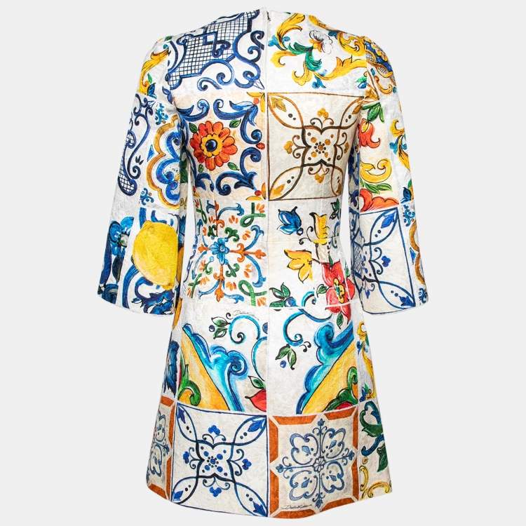 Pre Owned Dolce & Gabbana Multicolor Majolica Printed Cotton Flared Dress S