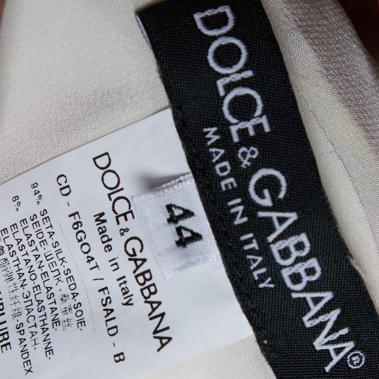 Pre Owned Dolce & Gabbana White Floral Printed Silk Draped Dress M