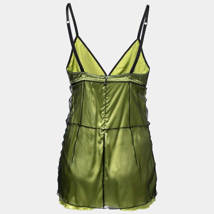 Pre Owned Dolce & Gabbana Underwear Green Silk & Tulle Sleeveless Camisole XL