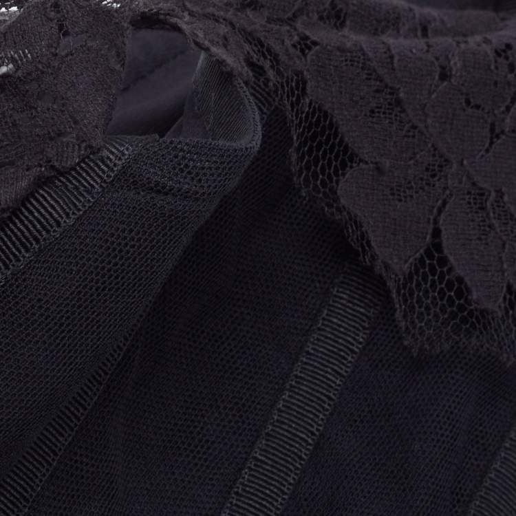 Pre Owned Dolce & Gabbana Black Lace & Satin Draped Asymmetric Corset Dress M