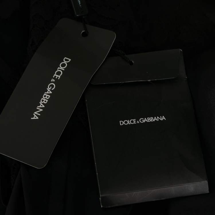 Pre Owned Dolce & Gabbana Black Lace & Satin Draped Asymmetric Corset Dress M