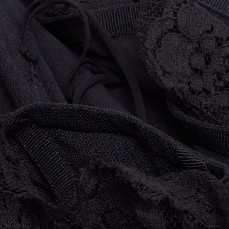 Pre Owned Dolce & Gabbana Black Lace & Satin Draped Asymmetric Corset Dress M