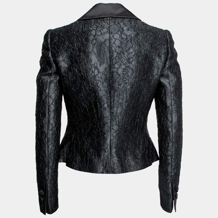 Pre Owned Dolce & Gabbana Black Textured Jacquard Satin Trimmed Blazer Jacket M