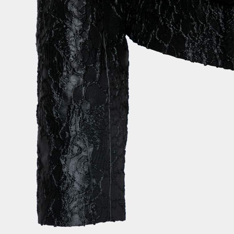 Pre Owned Dolce & Gabbana Black Textured Jacquard Satin Trimmed Blazer Jacket M