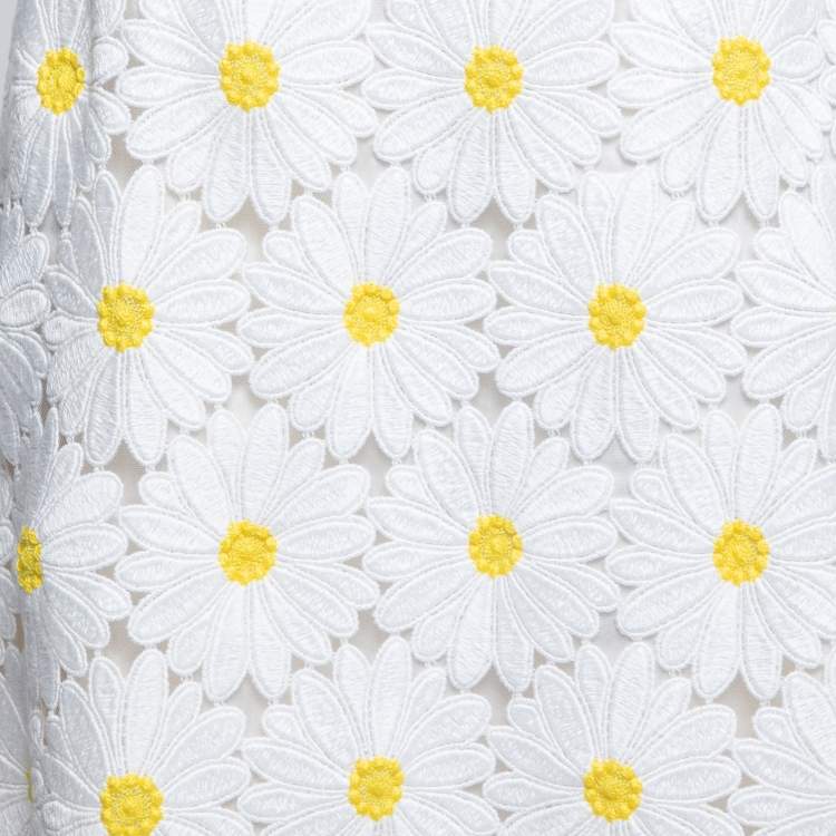 مملوكة مسبقًا Dolce & Gabbana White Sunflower Guipure Lace Midi Skirt S