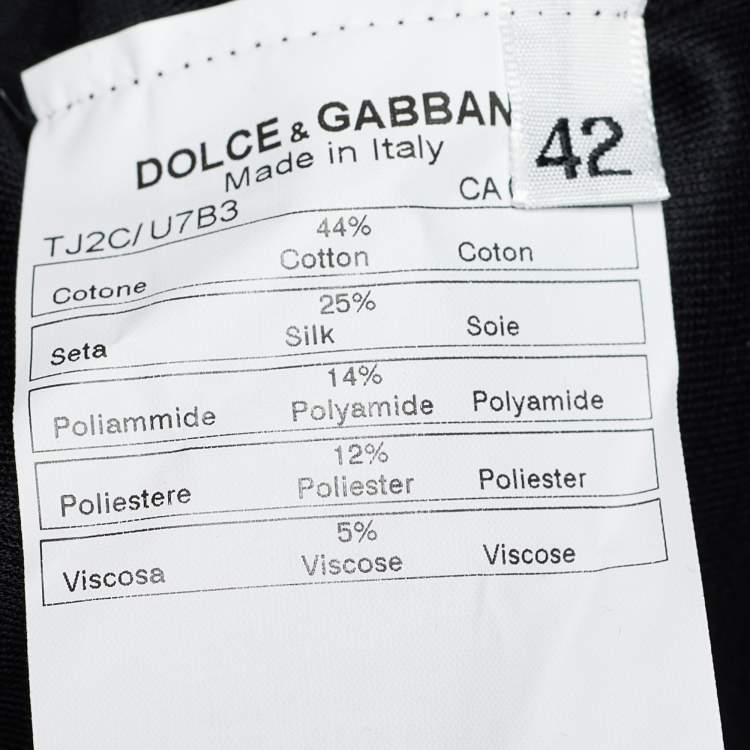 Pre Owned Dolce & Gabbana Black Stretch Knit Lace Trimmed Short Sleeve Top M