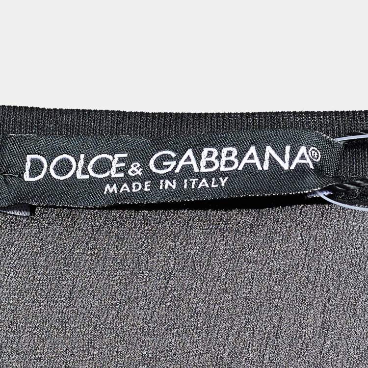 Pre Owned Dolce & Gabbana Black Stretch Knit Lace Trimmed Short Sleeve Top M