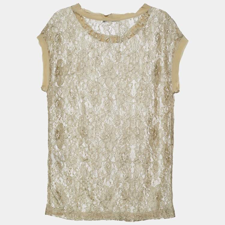 Pre Owned Dolce & Gabbana Green Floral Lace Top M