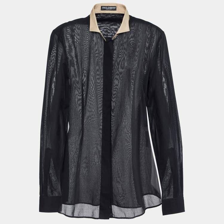Pre Owned Dolce & Gabbana White/Beige Cotton Long Sleeve Shirt M