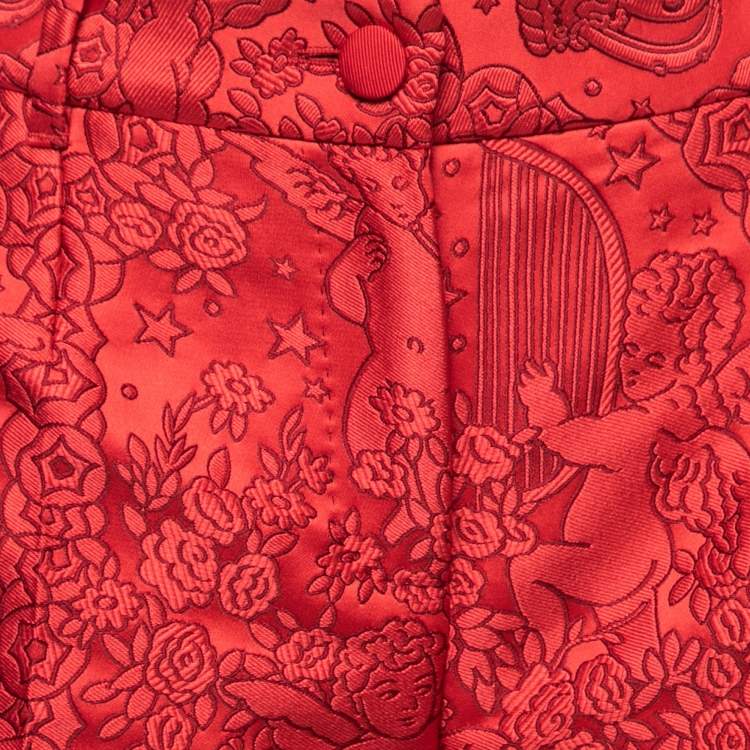 Pre Owned Dolce & Gabbana Red Jacquard Trousers S