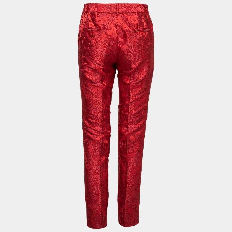 Pre Owned Dolce & Gabbana Red Jacquard Trousers S