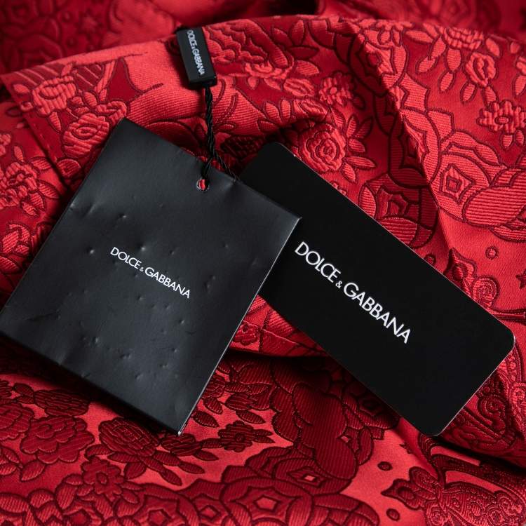 Pre Owned Dolce & Gabbana Red Jacquard Trousers S