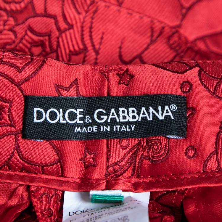 Pre Owned Dolce & Gabbana Red Jacquard Trousers S