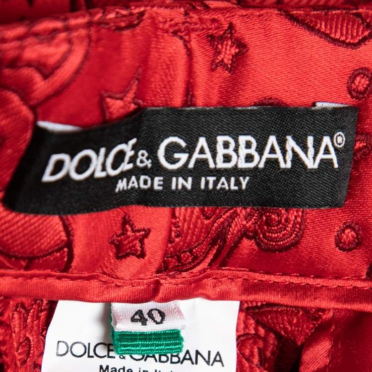 Pre Owned Dolce & Gabbana Red Jacquard Trousers S