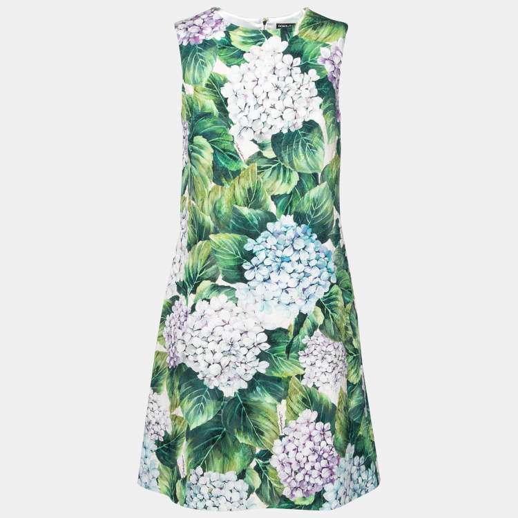 Pre Owned Dolce & Gabbana Multicolor Cotton Hydrangea Print A line Dress S