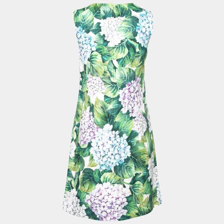 Pre Owned Dolce & Gabbana Multicolor Cotton Hydrangea Print A line Dress S