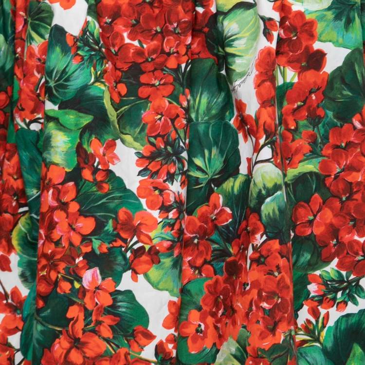 Pre Owned Dolce & Gabbana Red Floral Print Cotton Off-Shoulder Blouse L
