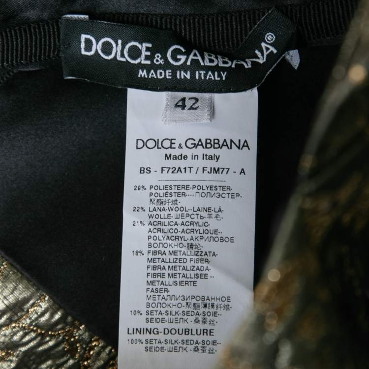 Pre Owned Dolce & Gabbana Gold Floral Lurex Jacquard Lace-Up Detail Corset Top M