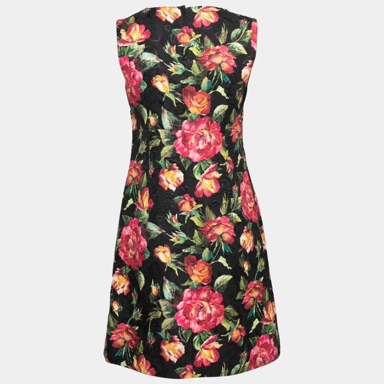 Pre Owned Dolce & Gabbana Black Floral Print Jacquard Sheath Dress S