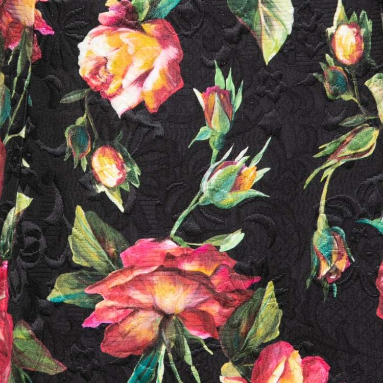 Pre Owned Dolce & Gabbana Black Floral Print Jacquard Sheath Dress S