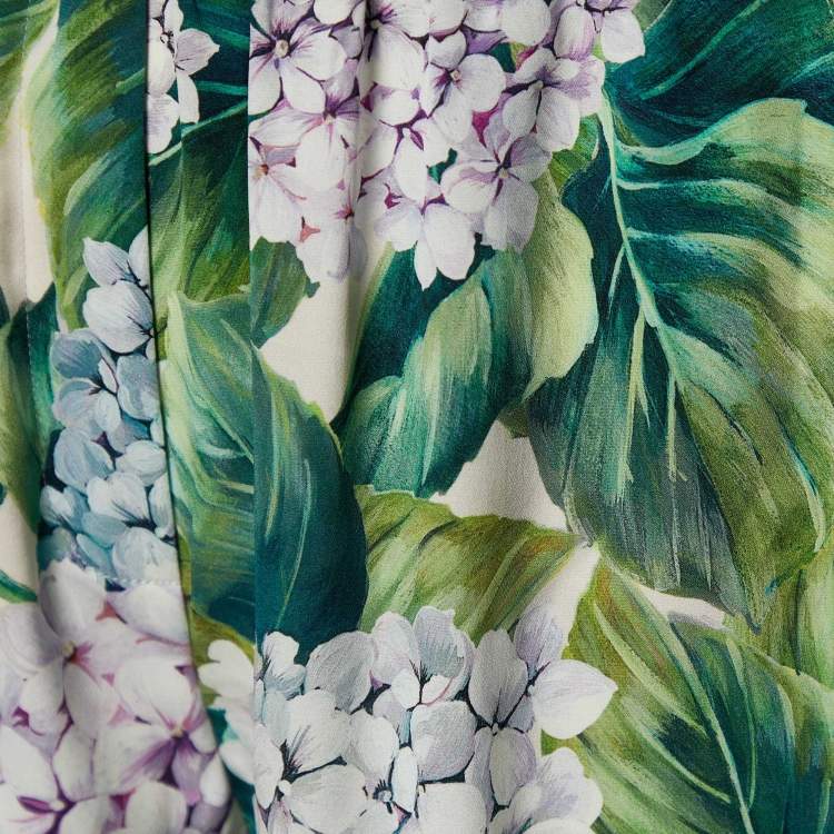 Pre Owned Dolce & Gabbana Green Hydrangea Printed Silk Pajama Shorts S