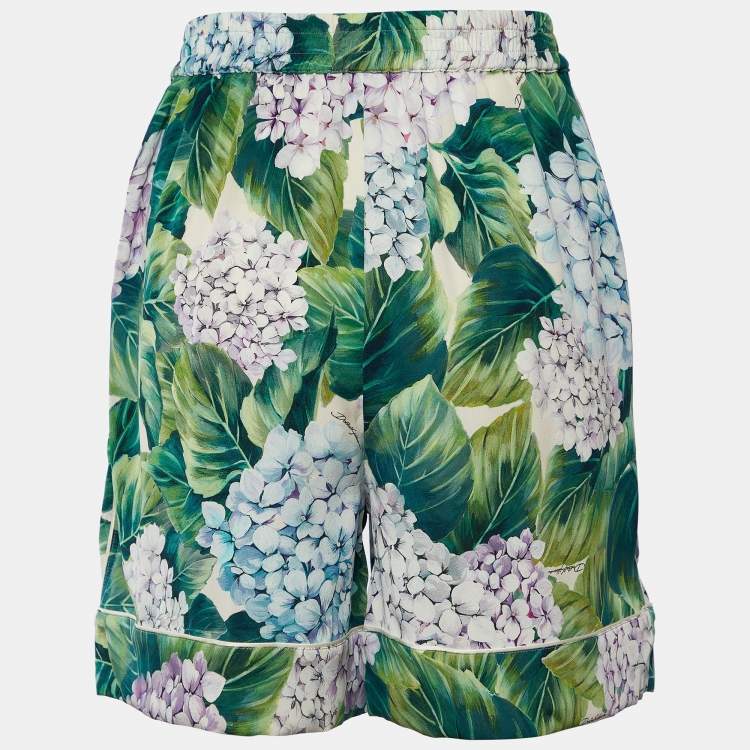 Pre Owned Dolce & Gabbana Green Hydrangea Printed Silk Pajama Shorts S