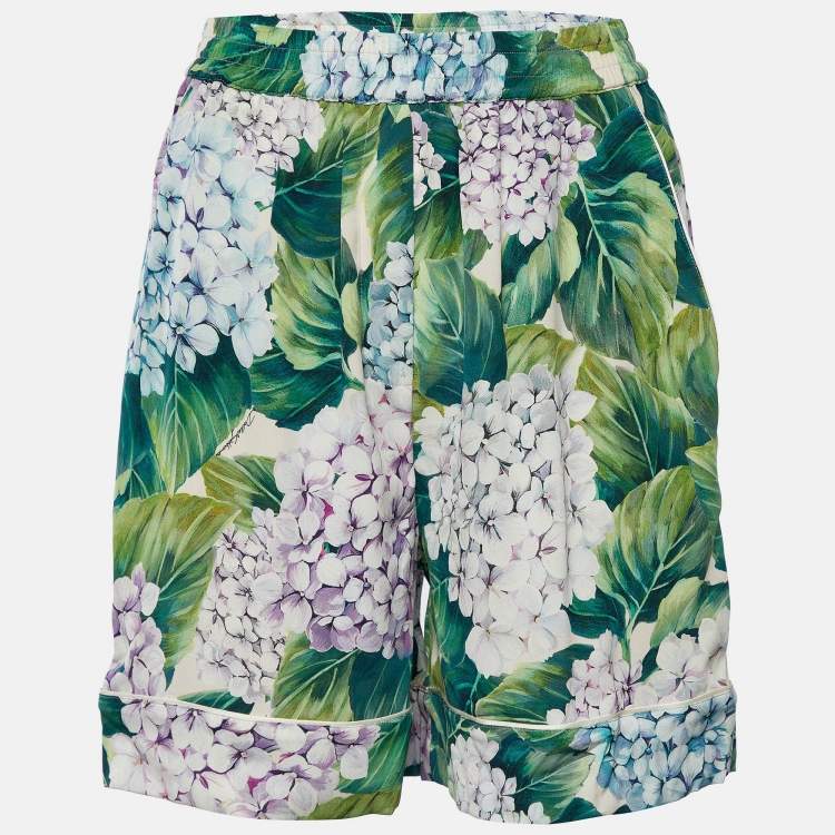 Pre Owned Dolce & Gabbana Green Hydrangea Printed Silk Pajama Shorts S