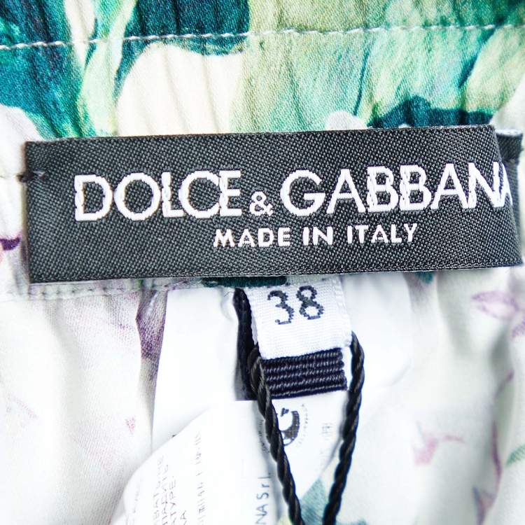 Pre Owned Dolce & Gabbana Green Hydrangea Printed Silk Pajama Shorts S