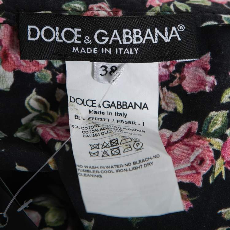 Pre Owned Dolce & Gabbana Black Rose Printed Cotton Top S