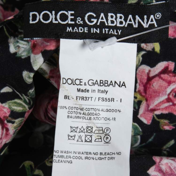 Pre Owned Dolce & Gabbana Black Rose Printed Cotton Top S