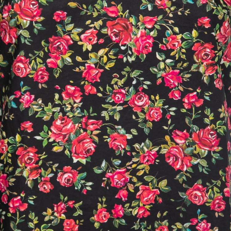 Pre Owned Dolce & Gabbana Black Rose Printed Cotton Top S