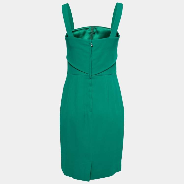 Pre Owned Dolce & Gabbana Green Crepe Square Neck Midi Dress M