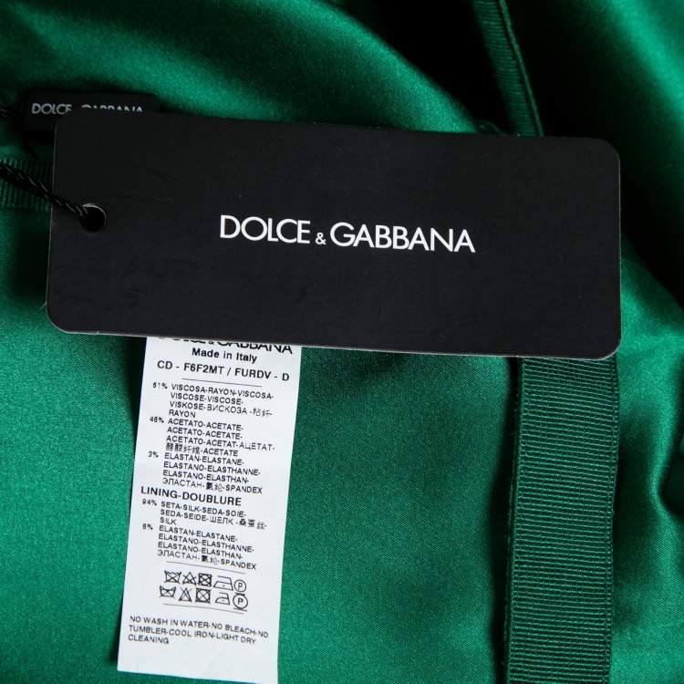 Pre Owned Dolce & Gabbana Green Crepe Square Neck Midi Dress M