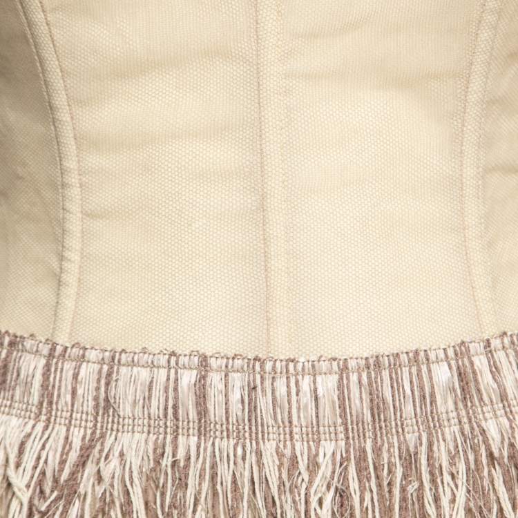 Pre Owned Dolce & Gabbana Beige Tulle Overlay Fringe Trimmed Corset M