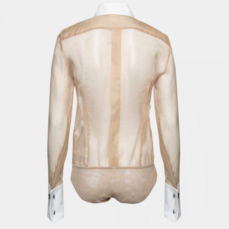 Pre Owned Dolce & Gabbana Beige Silk Detachable Collar Bodysuit Shirt M