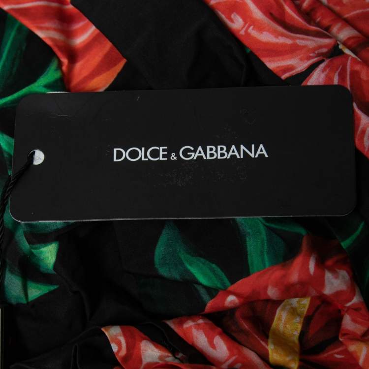 Pre Owned Dolce & Gabbana Black Floral Printed Cotton Ruched Mini Dress L 