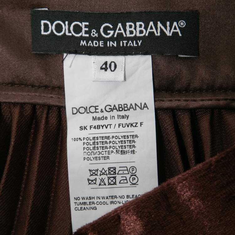 Pre Owned Dolce & Gabbana Brown Velvet Pleated Skirt S