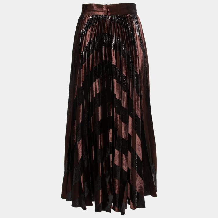 Pre Owned Dolce & Gabbana Brown Velvet Pleated Skirt S