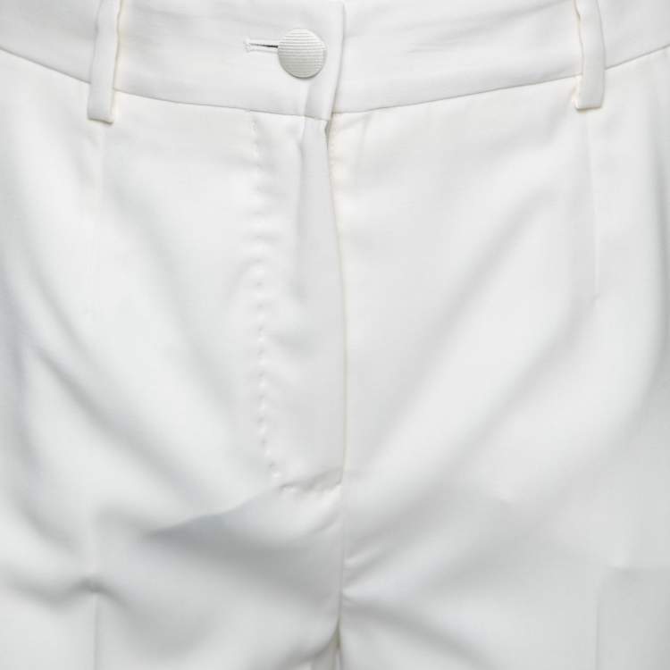 Pre Owned Dolce & Gabbana White Wool Side Stripe Tapered Trousers S