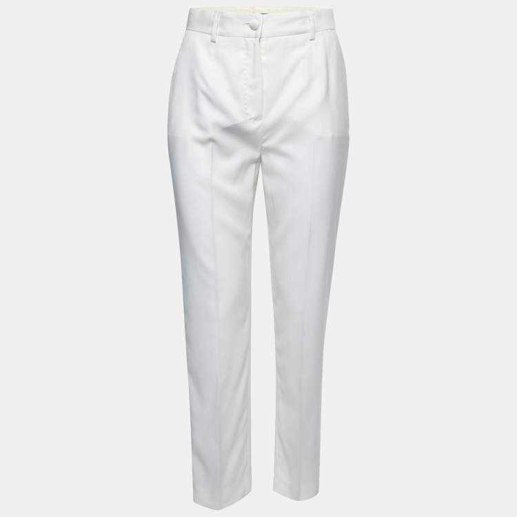 Pre Owned Dolce & Gabbana White Wool Side Stripe Tapered Trousers S