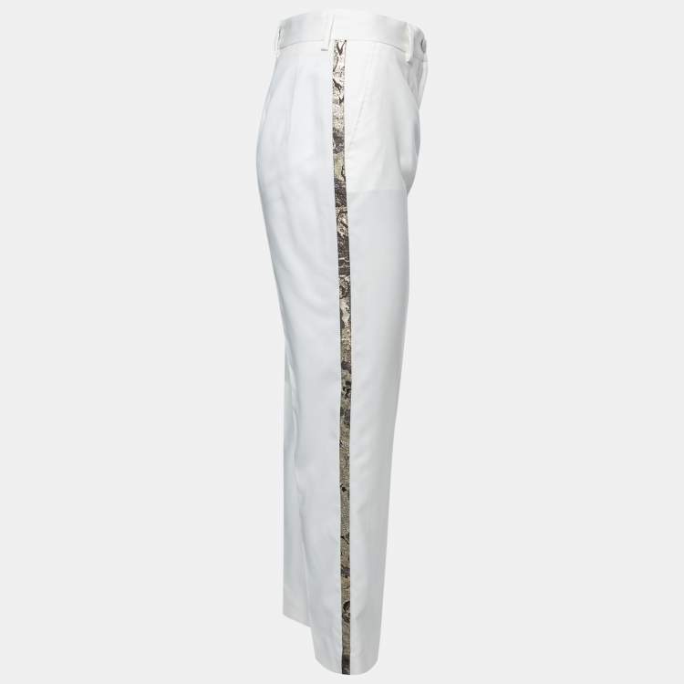 Pre Owned Dolce & Gabbana White Wool Side Stripe Tapered Trousers S