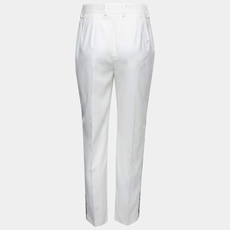 Pre Owned Dolce & Gabbana White Wool Side Stripe Tapered Trousers S