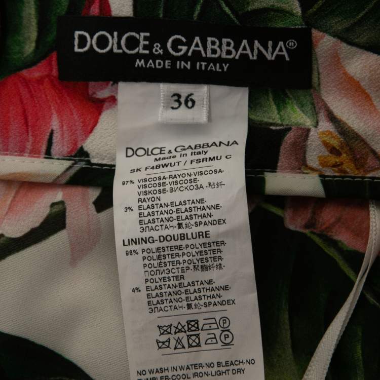 Pre Owned Dolce & Gabbana White Floral Crepe Gathered Midi Skirt XS