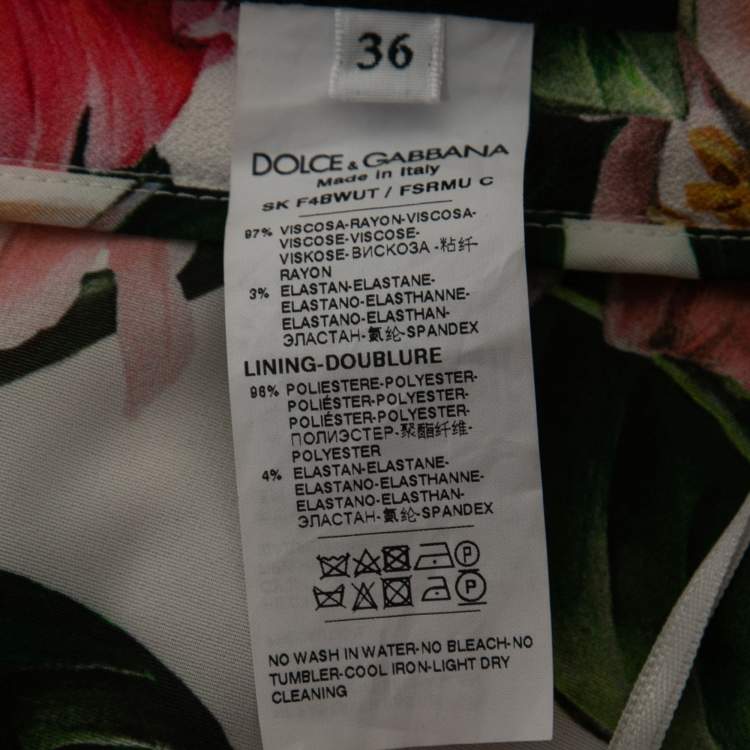 Pre Owned Dolce & Gabbana White Floral Crepe Gathered Midi Skirt XS