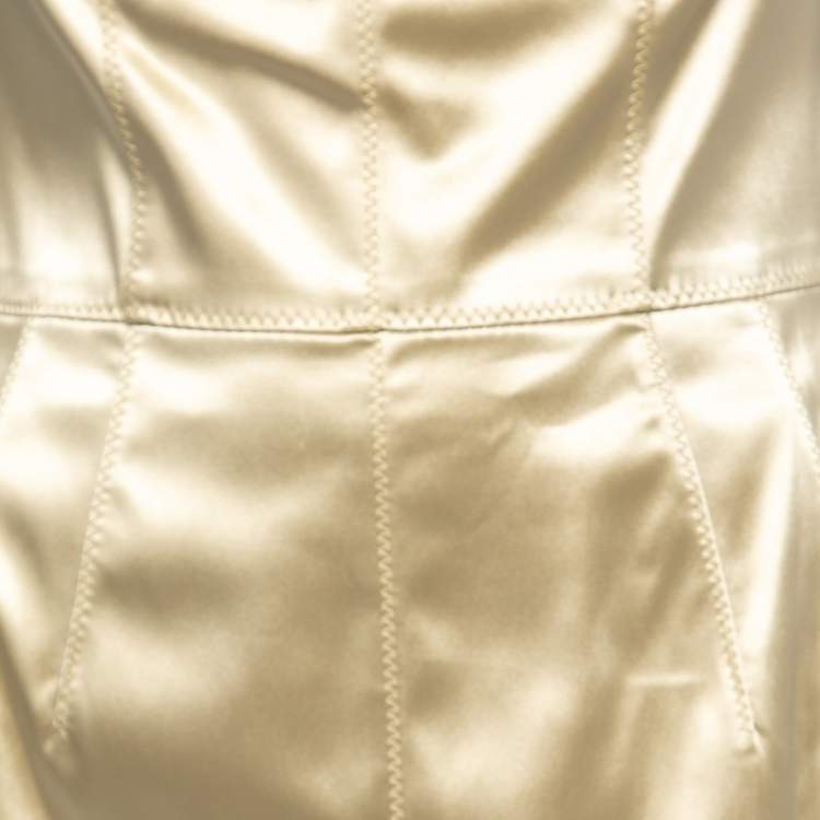 Pre Owned Dolce & Gabbana Champagne Gold Stretch Satin Bustier Bodycon Dress M