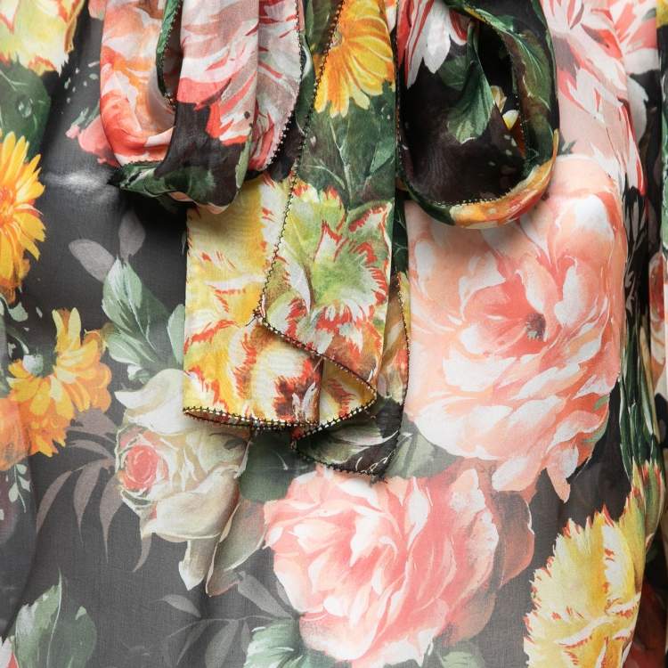 مملوكة مسبقًا Dolce & Gabbana Multicolor Floral Print Sheer Silk Blouse S