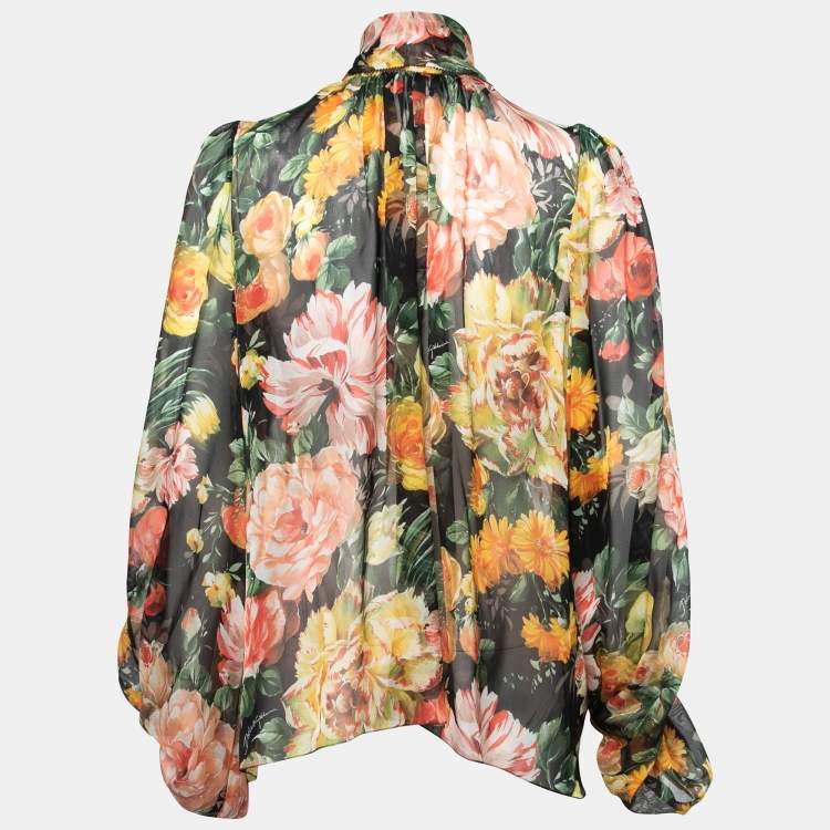 مملوكة مسبقًا Dolce & Gabbana Multicolor Floral Print Sheer Silk Blouse S