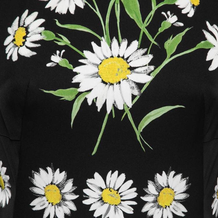 Pre Owned Dolce & Gabbana Black Floral Printed Silk Long Sleeve Dress M