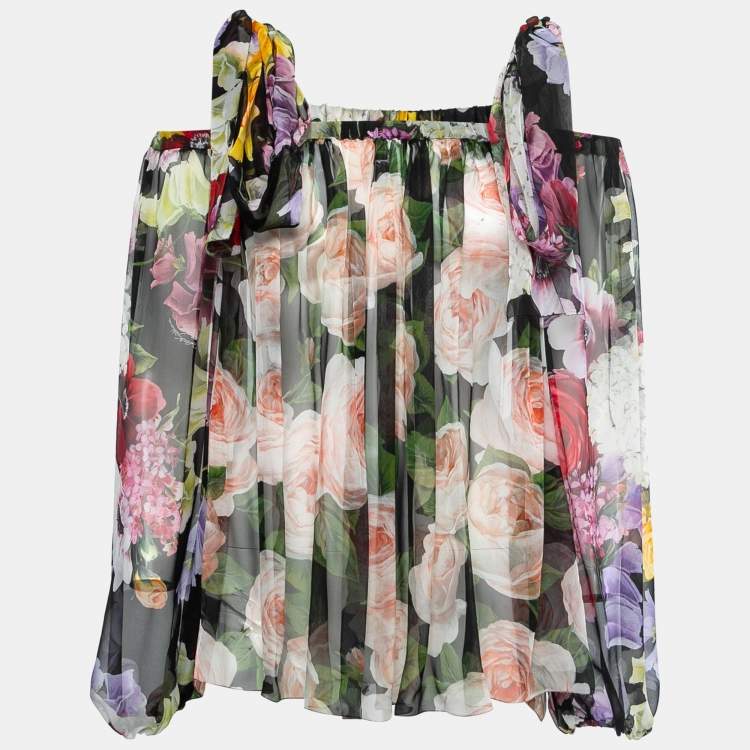 Pre Owned Dolce & Gabbana Multicolor Floral Print Crepe Silk Top S
